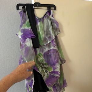 Woman’s Floral Tiered Halter Dress in Purple & Green